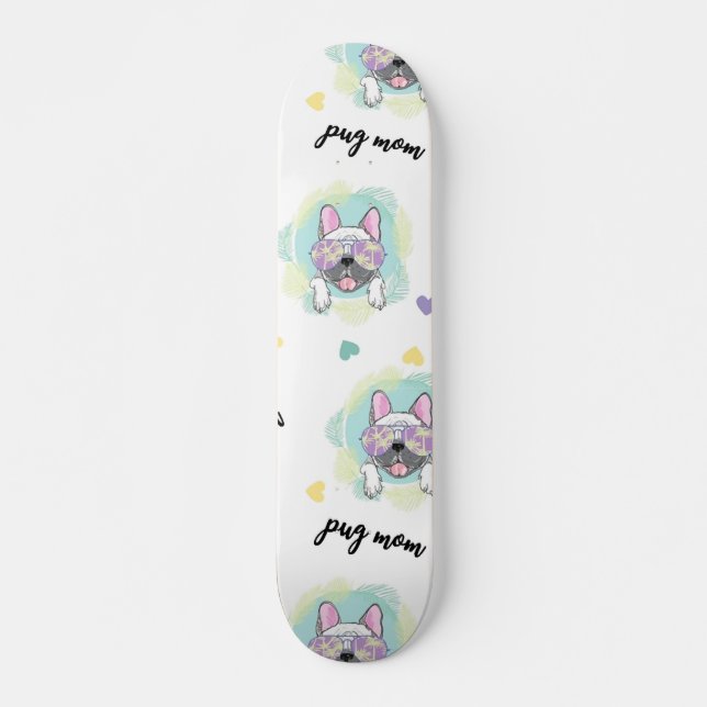 Tropical Pug Pattern  Skateboard (Front)