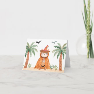 Tropical Pumpkin Paws – Cute Halloween Cat Card