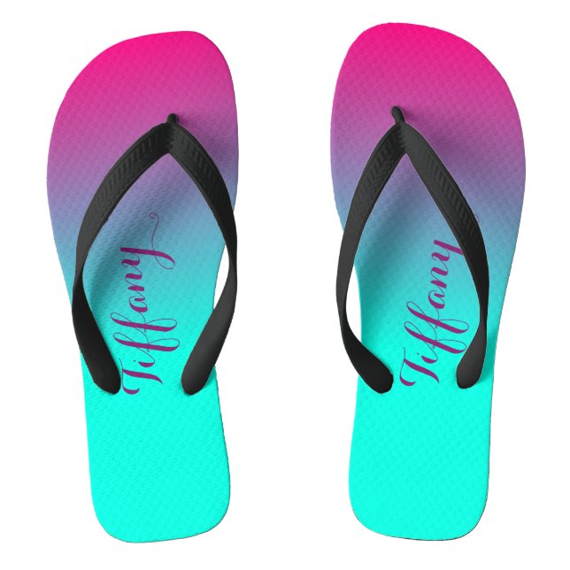 Tropical Purple and Blue Flip Flops (Footbed)