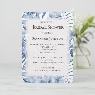 Tropical Purple Blue Floral Leaves Bridal Shower Invitation