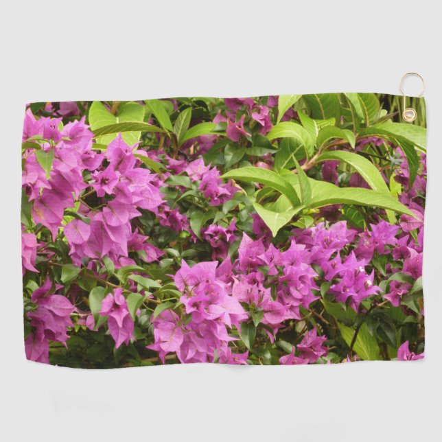 Tropical Purple Bougainvillea Floral Golf Towel (Horizontal)