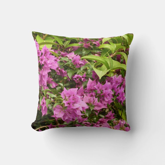 Tropical Purple Bougainvillea Floral Throw Pillow (Front)