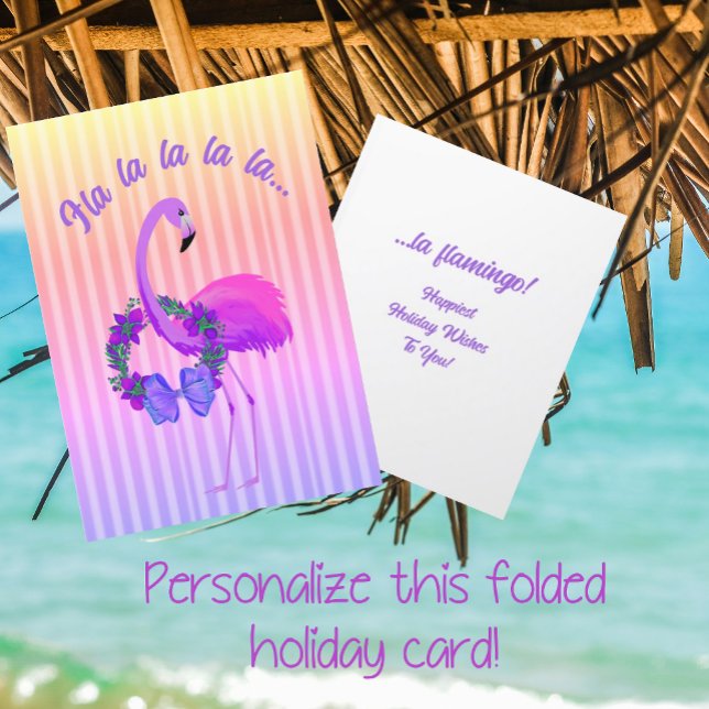 Tropical Purple Flamingo Personalized Christmas  Holiday Card (It's purple flamingo time. 2 sizes available.)