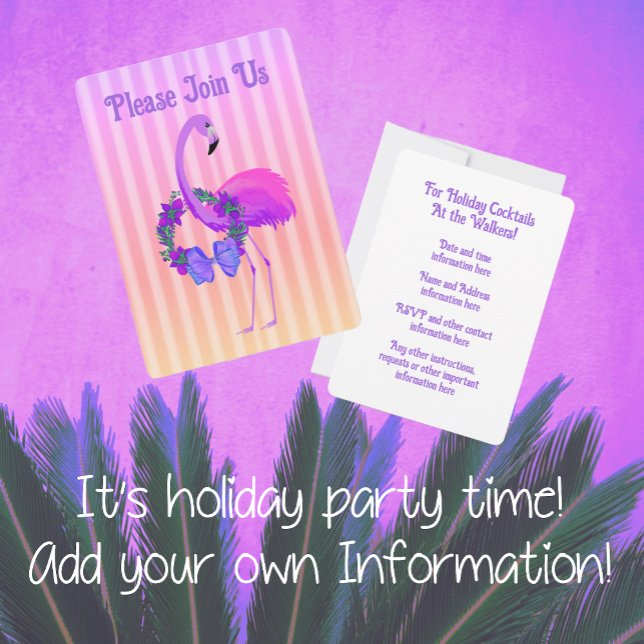Tropical Purple Flamingo Personalized Christmas  Invitation (Creator Uploaded)