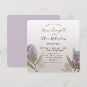 Tropical Purple Floral Watercolor Weddin Invitation