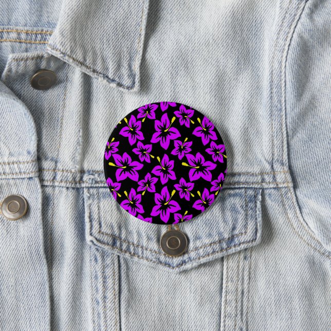 Tropical Purple Hawaiian Hibiscus Flowers 3 Inch Round Button (In Situ)