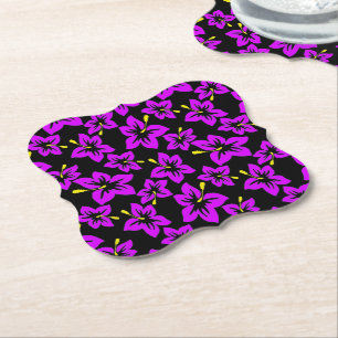Tropical Purple Hawaiian Hibiscus Flowers Paper Coaster