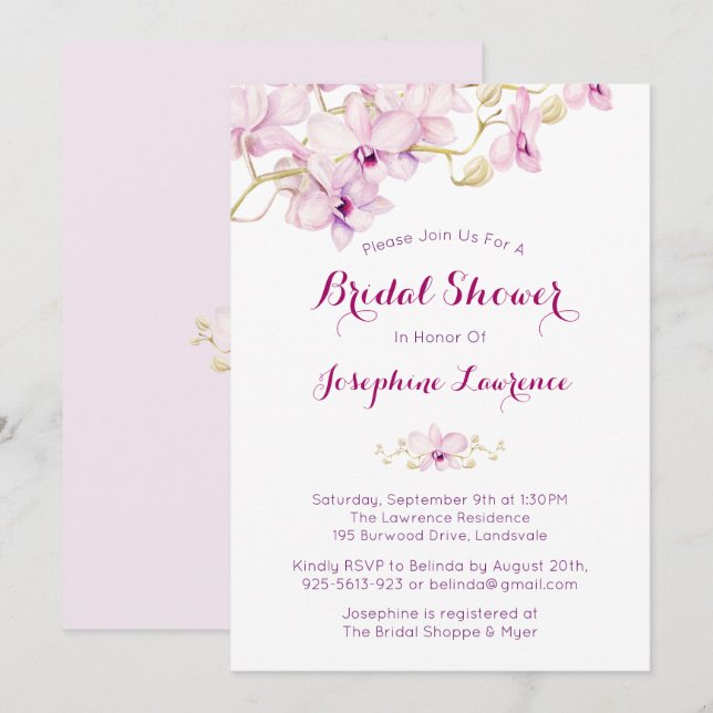 Tropical Purple Orchid Bridal Shower Invitation (Front/Back)
