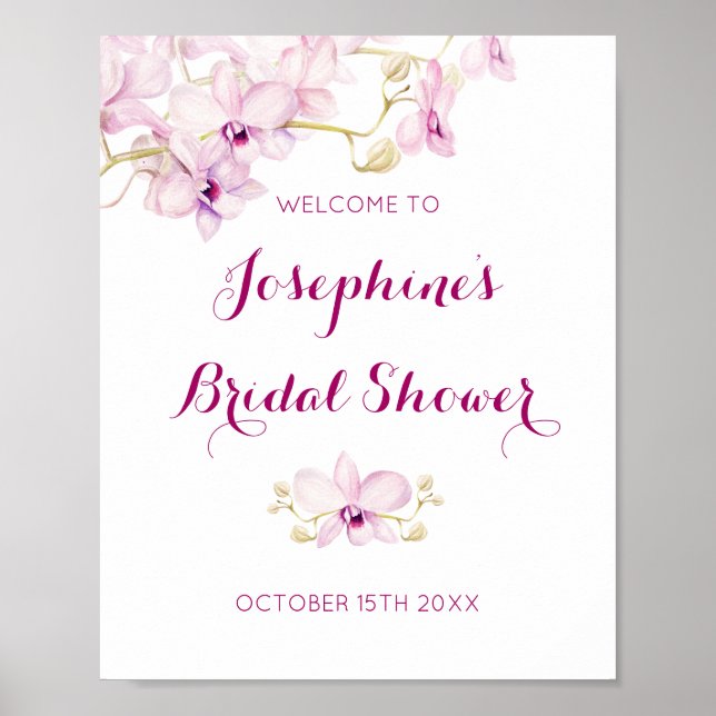 Tropical Purple Orchid Floral Bridal Shower Poster (Front)