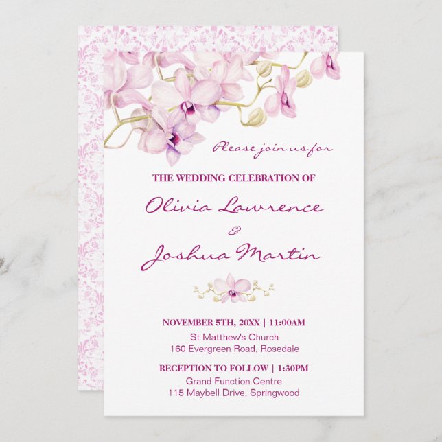 Tropical Purple Orchid Wedding Invitation (Front/Back)