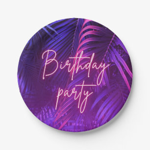 Tropical Purple Palm Leaf Birthday Party Paper Plate