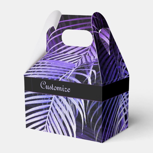 Tropical Purple Palm Leaves Gable Favour Box (Front Side)