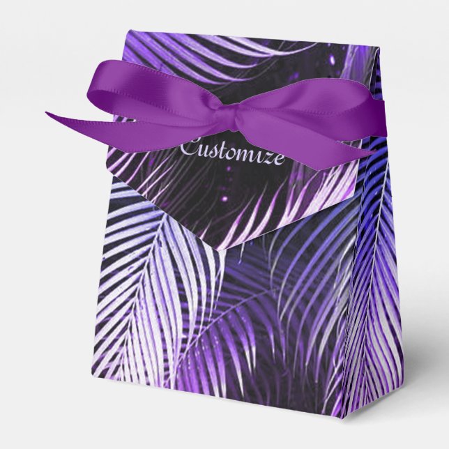Tropical Purple Palm Leaves Tent Favour Box (Front Side)