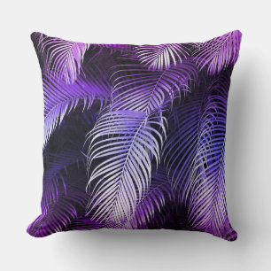 Tropical Purple Palm Leaves Throw Pillow