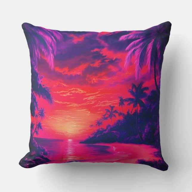 Tropical Purple Paradise Outdoor Throw Pillow (Front)