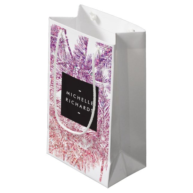 Tropical Purple/Pink Glitter Palms Gift Bag (Front Angled)