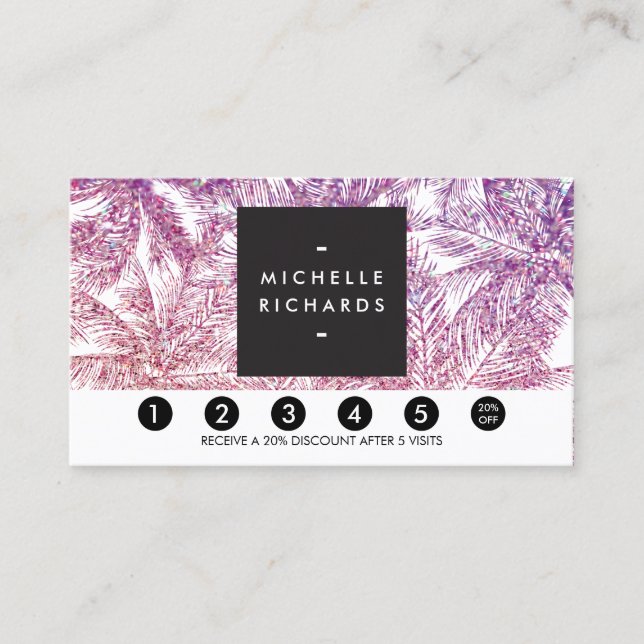 Tropical Purple/Pink Glitter Palms Loyalty Card (Front)