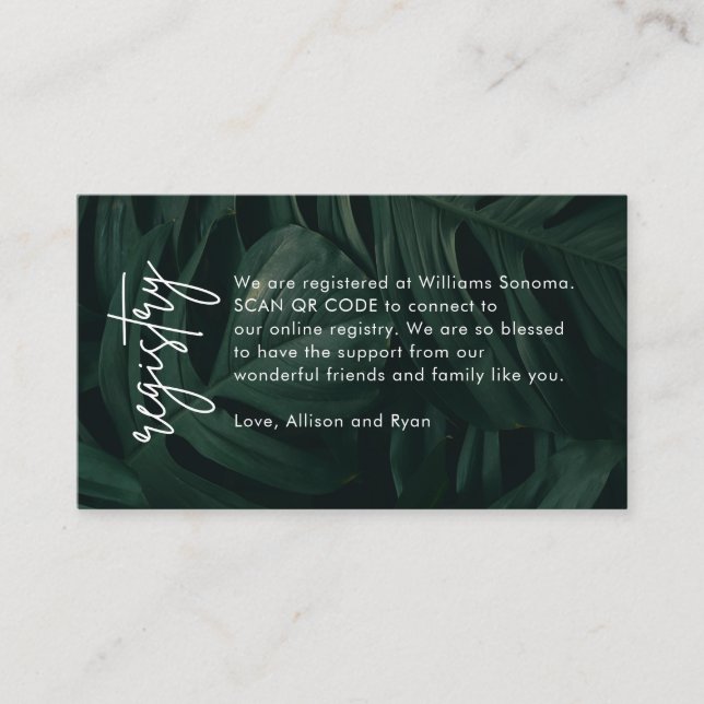 Tropical QR Code Destination Wedding Registry Gift Enclosure Card (Front)