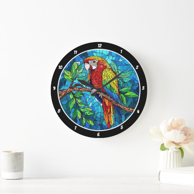 Tropical Radiance" - Stained Glass Macaw Large Clock (Home)