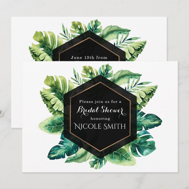 Tropical Rain Forest Island Leaves Invitations (Front/Back)