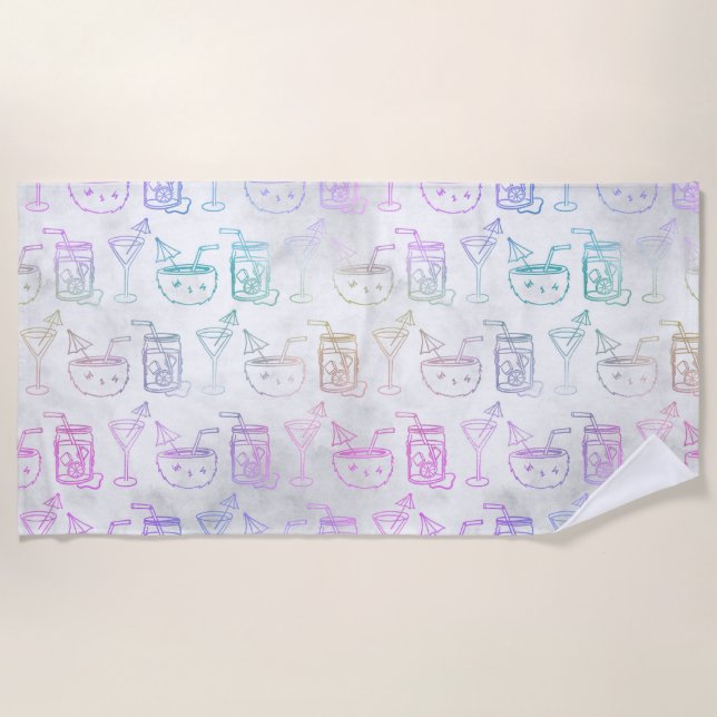 Tropical Rainbow Drinks Beach Towel (Front)