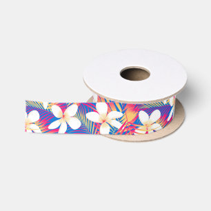 Tropical rainbow frangipani satin ribbon