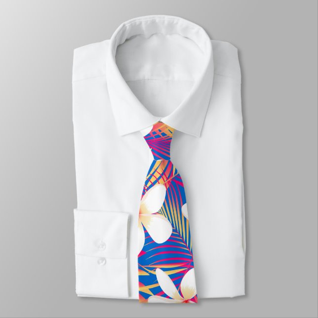 Tropical rainbow frangipani tie (Tied)