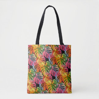 Tropical Rainbow Leaf Pattern Tote Bag