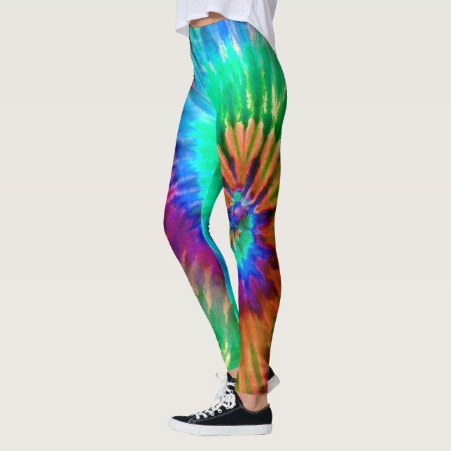Tropical Rainbow Starburst Trendy Tie Dye Leggings (Left)