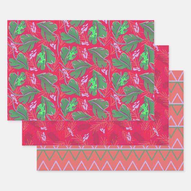 Tropical Rainforest Frog Wrapping Paper Sheet (Set)