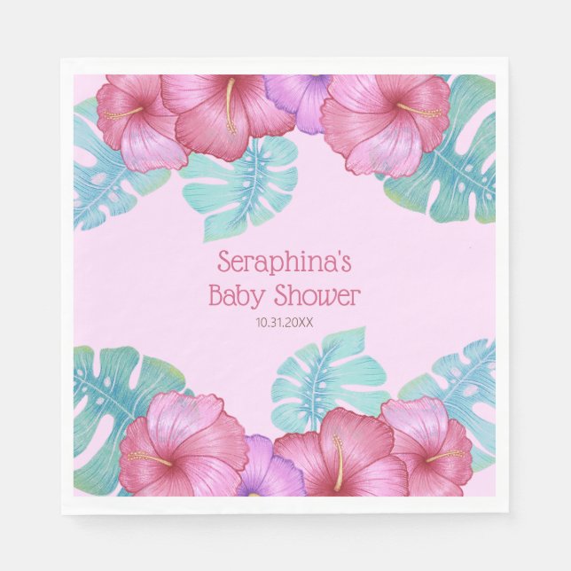 Tropical Rainforest Hibiscus Flower Baby Shower Napkin (Front)