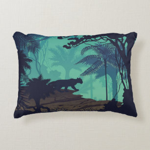 Tropical rainforest, jaguar evening background. accent pillow