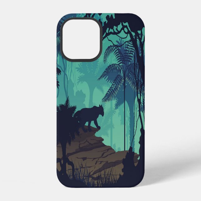 Tropical rainforest, jaguar evening background. iPhone case (Back)
