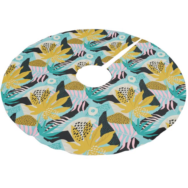 Tropical Rainforest Leaves Pattern Brushed Polyester Tree Skirt (Angled)