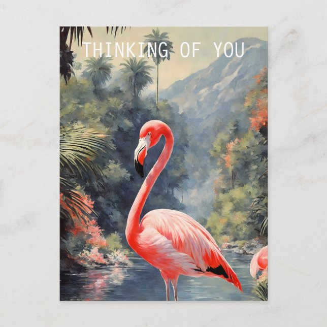 Tropical Rainforest Pink Flamingo Vintage Postcard (Front)