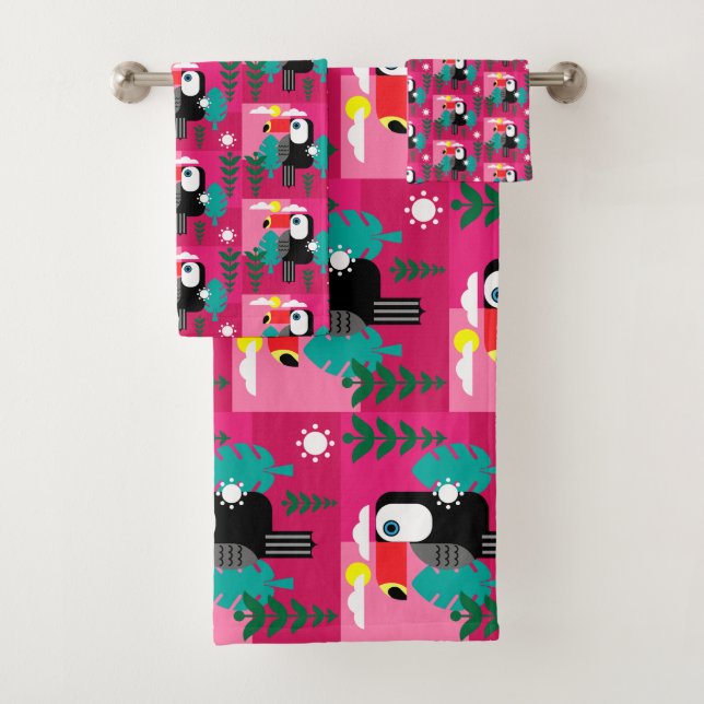 Tropical Rainforest Toucan Bath Towel Set (Insitu)