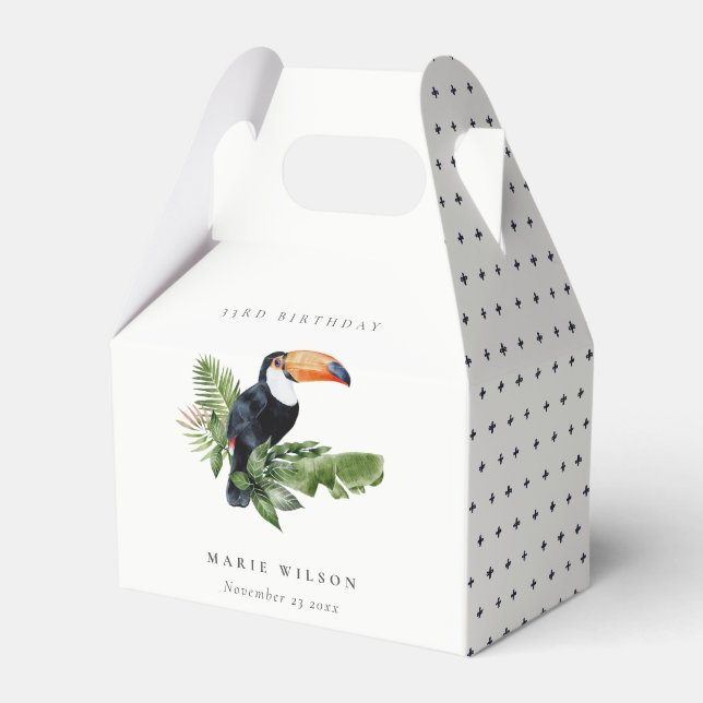 Tropical Rainforest Toucan Fauna Any Age Birthday Favor Box (Front Side)