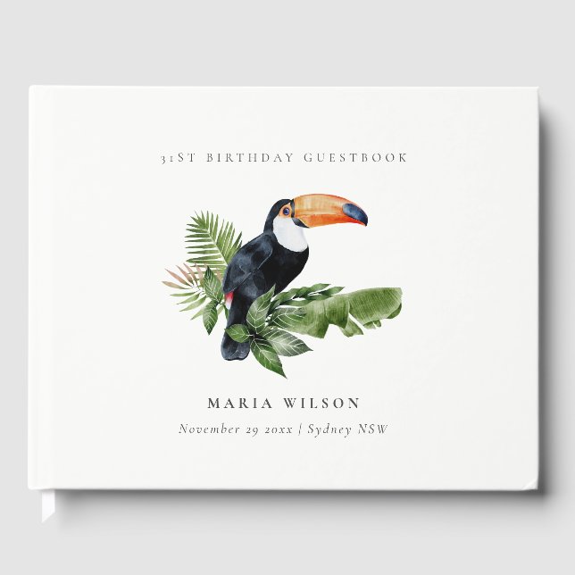 Tropical Rainforest Toucan Fauna Any Age Birthday Guest Book (Front)