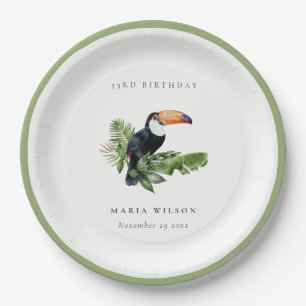 Tropical Rainforest Toucan Fauna Any Age Birthday Paper Plate