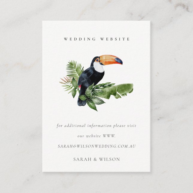 Tropical Rainforest Toucan Fauna Wedding Website Enclosure Card (Front)