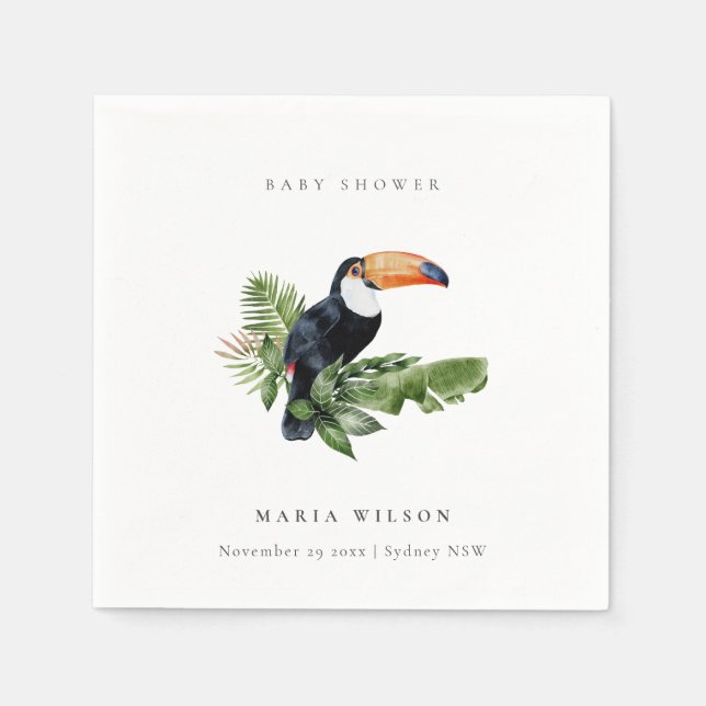 Tropical Rainforest Toucan Foliage Baby Shower Napkin (Front)