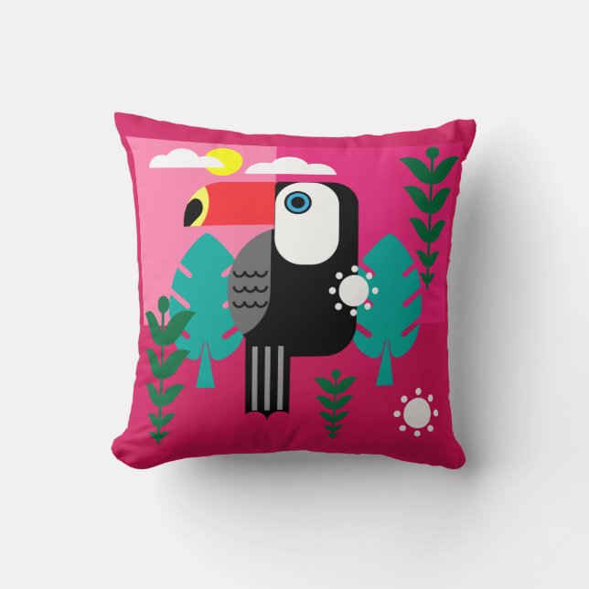 Tropical Rainforest Toucan Throw Pillow (Front)