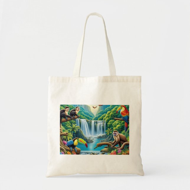 Tropical Rainforest Waterfall Tote Bag (Front)