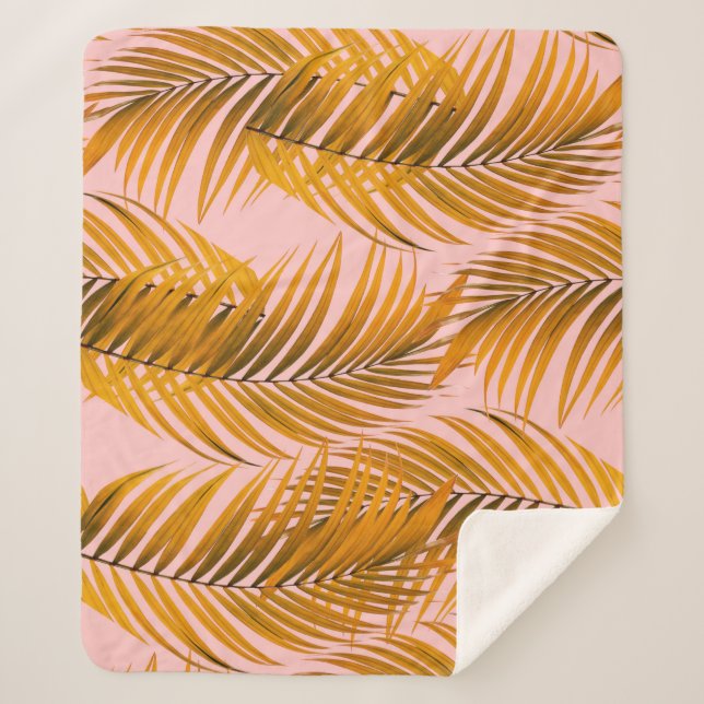 Tropical Realistic Leaves Pattern Trendy Fashion C Sherpa Blanket (Front)