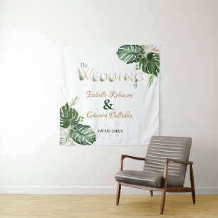 Tropical Reception Décor Green Monstera Leaves Tapestry