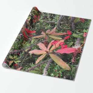 Tropical Red and Green Botanical Vines Wrapping Paper