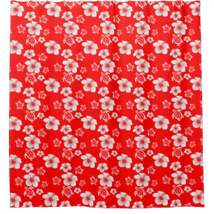 Tropical Red And White Hawaii Turtle Shower Curtai