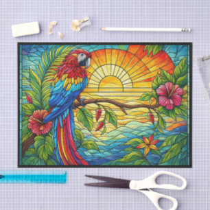 Tropical Red, Blue & Gold Macaw Stained Glass  Tissue Paper