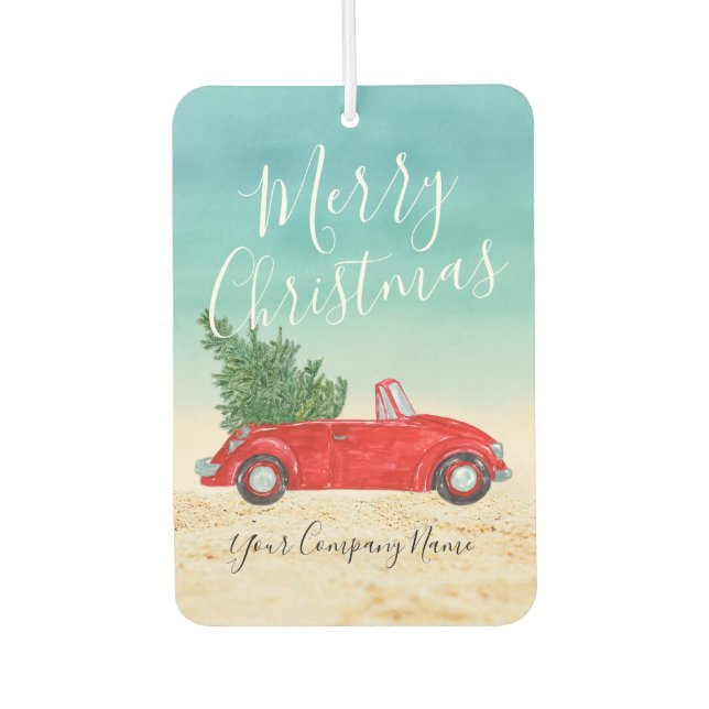 Tropical Red Car Merry Christmas Business Promo Air Freshener (Front)