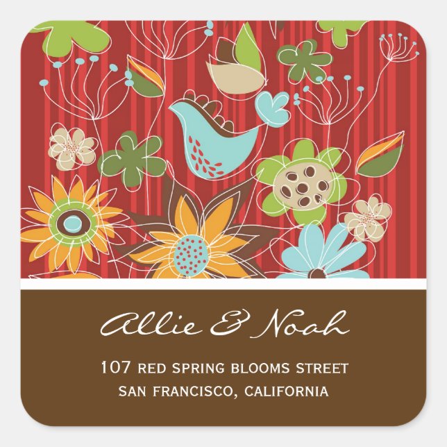 Tropical Red Floral Garden Summer Wedding Sticker (Front)